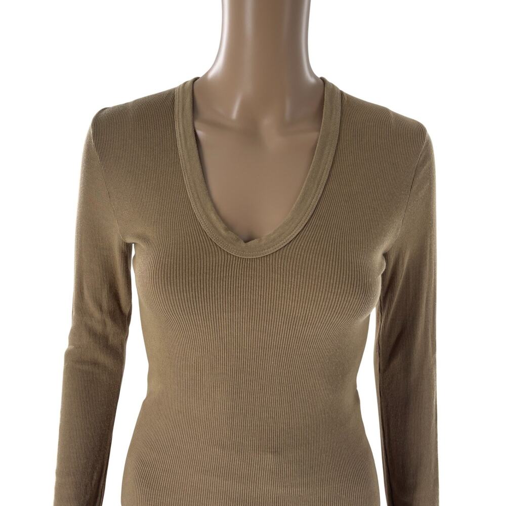 Enza Costa Sand Tan Ribbed U Neck Long Sleeve Top - Picture 5 of 10